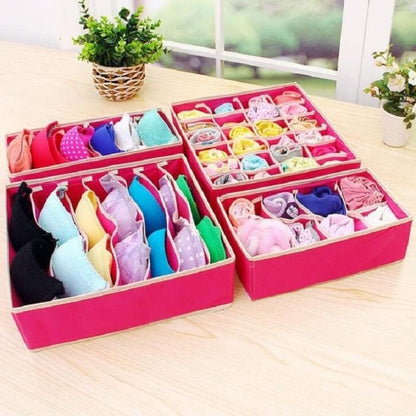 Cutie De Depozitare, selexmo, Pentru Lenjerie, Sosete Si Sutiene, Material Textil, 6 Compartimente, 32 x 16 x 10 cm, Culoare Roz