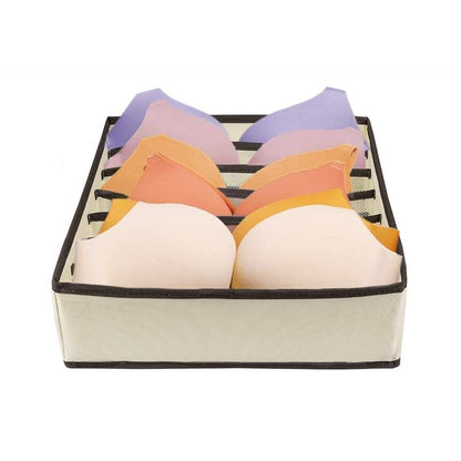 Cutie De Depozitare, selexmo, Pentru Lenjerie, Sosete Si Sutiene, Material Textil, 7 Compartimente, 32 x 32 x 10 cm, Culoare Bej