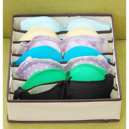 Cutie De Depozitare, selexmo, Pentru Lenjerie, Sosete Si Sutiene, Material Textil, 7 Compartimente, 32 x 32 x 10 cm, Culoare Bej
