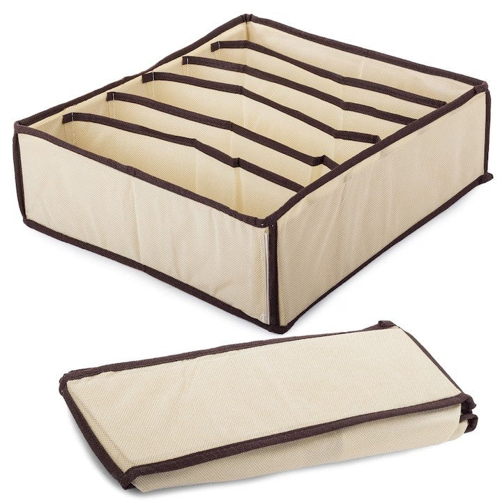 Cutie De Depozitare, selexmo, Pentru Lenjerie, Sosete Si Sutiene, Material Textil, 7 Compartimente, 32 x 32 x 10 cm, Culoare Bej