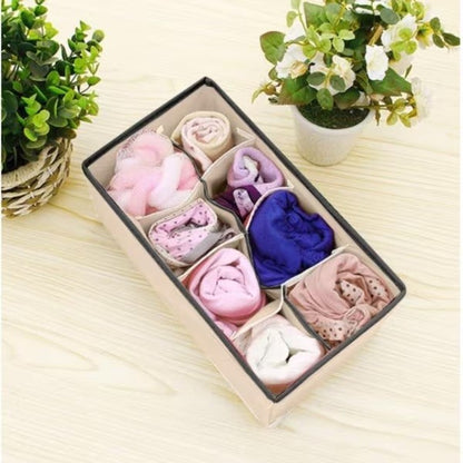 Cutie De Depozitare, selexmo, Pentru Lenjerie, Sosete Si Sutiene, Material Textil, 8 Compartimente, 32 x 16 x 10 cm, Culoare Bej