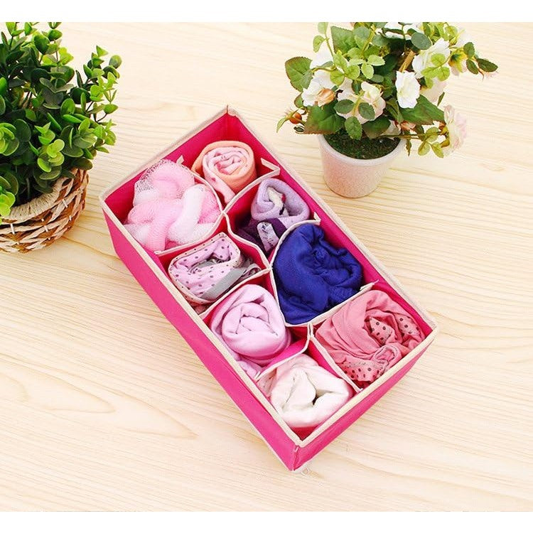 Cutie De Depozitare, selexmo, Pentru Lenjerie, Sosete Si Sutiene, Material Textil, 8 Compartimente, 32 x 16 x 10 cm, Culoare Roz