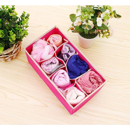 Cutie De Depozitare, selexmo, Pentru Lenjerie, Sosete Si Sutiene, Material Textil, 8 Compartimente, 32 x 16 x 10 cm, Culoare Roz
