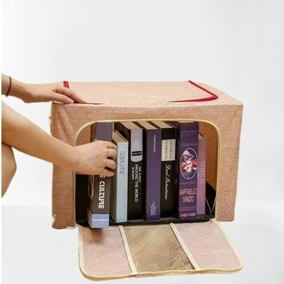 Cutie de Depozitare Pliabila, selexmo, 100 L, din Bumbac si In, 60x42x40 cm, Fereastra Frontala, 2 Usi de Acces cu Fermoar Bidirectional, Cadru Metalic, Suport Baza Stabil din Plastic, Roz Pudrat
