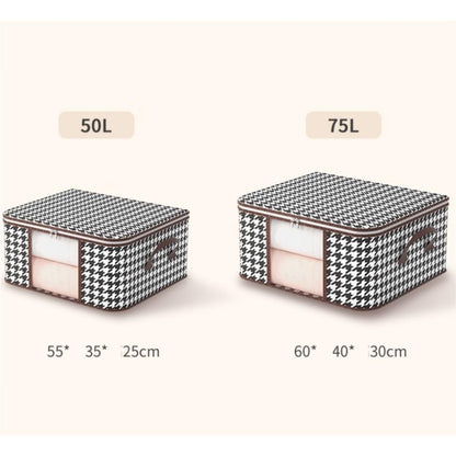 Cutie de Depozitare Pliabila, selexmo, 55x35x25 cm, 50 L, Fereastra Frontala, cu Fermoar Bidirectional, Suport Baza Stabil, Imprimeu in Carouri, Alb/Negru
