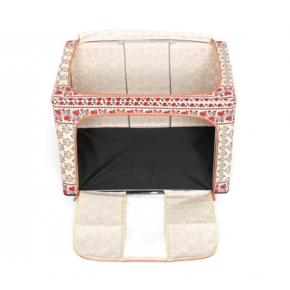 Cutie de Depozitare Pliabila, selexmo, 66 L din Bumbac si In, 52 x 42 x 39 cm, Fereastra Frontala, 2 Usi de Acces cu Fermoar Bidirectional, Cadru Metalic, Suport Baza Stabil din Plastic, Motiv Traditional Model 6