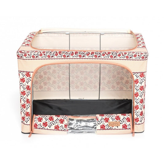 Cutie de Depozitare Pliabila, selexmo, 66 L din Bumbac si In, 52 x 42 x 39 cm, Fereastra Frontala, 2 Usi de Acces cu Fermoar Bidirectional, Cadru Metalic, Suport Baza Stabil din Plastic, Motiv Traditional Model 7