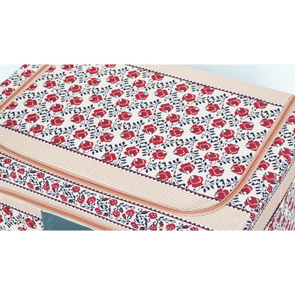 Cutie de Depozitare Pliabila, selexmo, 66 L din Bumbac si In, 52 x 42 x 39 cm, Fereastra Frontala, 2 Usi de Acces cu Fermoar Bidirectional, Cadru Metalic, Suport Baza Stabil din Plastic, Motiv Traditional Model 7