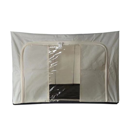 Cutie de depozitare Pliabila, selexmo, Cadru Metalic, cu fermoar, 100 L, material Textil, 60 x 42 x 40 cm, suport de baza din plastic stabil, Bej