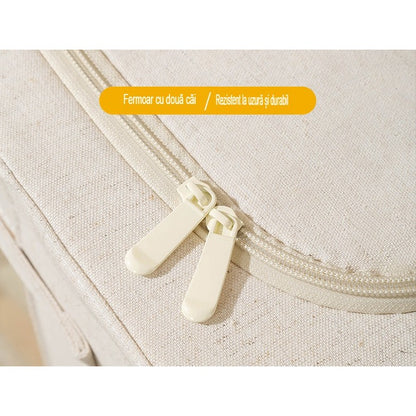 Cutie de Depozitare Pliabila, selexmo, Cu Fereastra si Fermoar Dublu, 66 L, Textil Premium, 50x40x33 cm, Cadru Metalic, Impermeabila, Bej