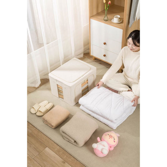 Cutie de Depozitare Pliabila, selexmo, Cu Fereastra si Fermoar Dublu, 66 L, Textil Premium, 50x40x33 cm, Cadru Metalic, Impermeabila, Bej