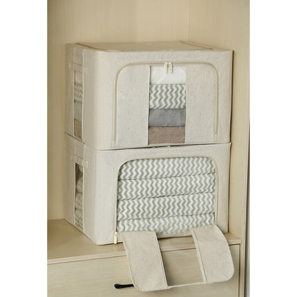 Cutie de Depozitare Pliabila, selexmo, Cu Fereastra si Fermoar Dublu, 66 L, Textil Premium, 50x40x33 cm, Cadru Metalic, Impermeabila, Alb Texturat
