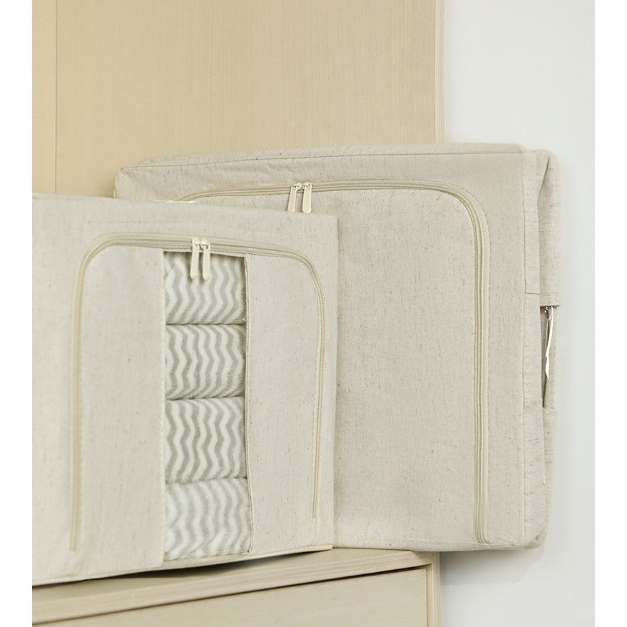 Cutie de Depozitare Pliabila, selexmo, Cu Fereastra si Fermoar Dublu, 66 L, Textil Premium, 50x40x33 cm, Cadru Metalic, Impermeabila, Alb Texturat