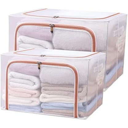 Cutie de Depozitare Pliabila, selexmo, Cu Fereastra si Fermoar Dublu Rosu, 66 L, Textil, 50x40x33 cm, Cadru Metalic, Impermeabila, Transparent