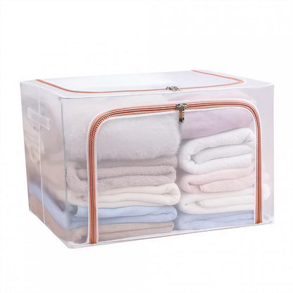 Cutie de Depozitare Pliabila, selexmo, Cu Fereastra si Fermoar Dublu Rosu, 66 L, Textil, 50x40x33 cm, Cadru Metalic, Impermeabila, Transparent