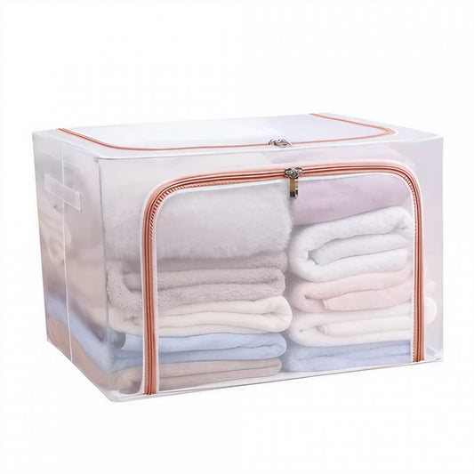 Cutie de Depozitare Pliabila, selexmo, Cu Fereastra si Fermoar Dublu Rosu, 66 L, Textil, 50x40x33 cm, Cadru Metalic, Impermeabila, Transparent