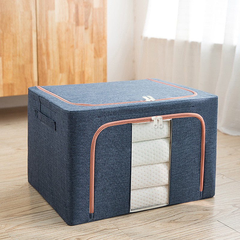 Cutie de depozitare pliabila, selexmo, Cu fermoar, 100 L, Textil, 60x42x40 cm, Cadru Metalic, Suport Baza Stabil din Plastic, Albastru Marin
