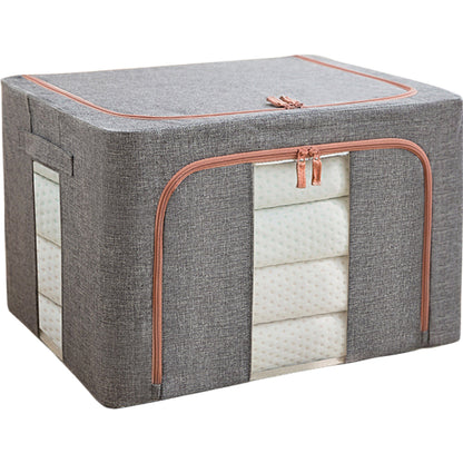Cutie de depozitare pliabila, selexmo, Cu fermoar, 100 L, Textil, 60x42x40 cm, Cadru Metalic, Suport Baza Stabil din Plastic, Gri, Cu doua ferestre