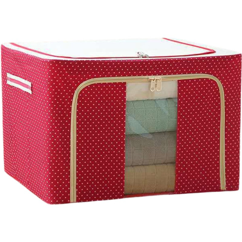 Cutie de Depozitare Pliabila, selexmo, cu Fermoar, 100 L, Textil, 60x42x40 cm, O Fereastra, Cadru Metalic, Suport Baza Stabil din Plastic, imprimeu punctat, Rosu