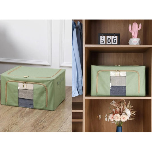 Cutie de depozitare pliabila, selexmo, Cu fermoar, 100 L, Textil, 60x42x40 cm, Cadru Metalic, Suport Baza Stabil din Plastic, Verde