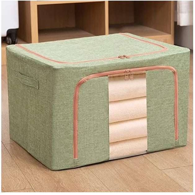 Cutie de depozitare pliabila, selexmo, Cu fermoar, 100 L, Textil, 60x42x40 cm, Cadru Metalic, Suport Baza Stabil din Plastic, Verde