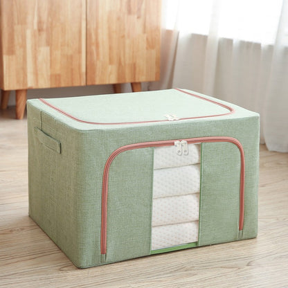 Cutie de depozitare pliabila, selexmo, Cu fermoar, 100 L, Textil, 60x42x40 cm, Cadru Metalic, Suport Baza Stabil din Plastic, Verde