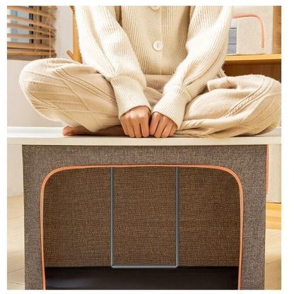 Cutie de Depozitare Pliabila, selexmo, 24 L, din Bumbac si In, 40x30x20 cm, 2 Ferestre, Frontala si Laterala, 2 Usi de Acces cu Fermoar Bidirectional, Cadru Metalic, Suport Baza Stabil din Plastic, Gri