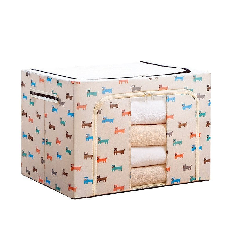 Cutie de Depozitare Pliabila, selexmo, 24 L, Panza Oxford, 40x30x20 cm, Fereastra Frontala, 2 Usi de Acces cu Fermoar Bidirectional, Cadru Metalic, Suport Baza Stabil din Plastic, Imprimeu Catelus, Bej
