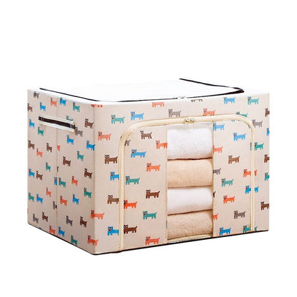 Cutie de Depozitare Pliabila, selexmo, 24 L, Panza Oxford, 40x30x20 cm, Fereastra Frontala, 2 Usi de Acces cu Fermoar Bidirectional, Cadru Metalic, Suport Baza Stabil din Plastic, Imprimeu Catelus, Bej