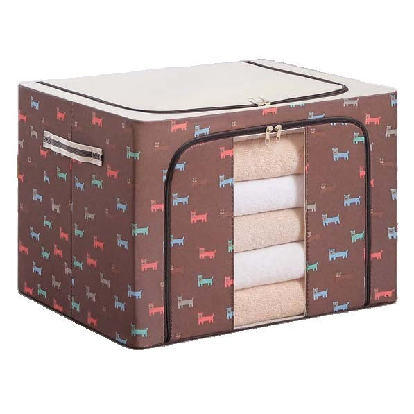 Cutie de Depozitare Pliabila, selexmo, 24 L, Panza Oxford, 40x30x20 cm, Fereastra Frontala, 2 Usi de Acces cu Fermoar Bidirectional, Cadru Metalic, Suport Baza Stabil din Plastic, Imprimeu Catelus, Maro/Bej