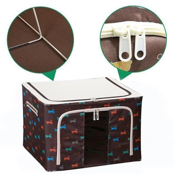 Cutie de Depozitare Pliabila, selexmo, 24 L, Panza Oxford, 40x30x20 cm, Fereastra Frontala, 2 Usi de Acces cu Fermoar Bidirectional, Cadru Metalic, Suport Baza Stabil din Plastic, Imprimeu Catelus, Maro/Bej
