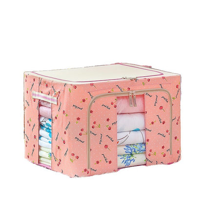 Cutie de Depozitare Pliabila, selexmo, 24 L, Panza Oxford, 40x30x20 cm, Fereastra Frontala, 2 Usi de Acces cu Fermoar Bidirectional, Cadru Metalic, Suport Baza Stabil din Plastic, Imprimeu Cirese, Roz
