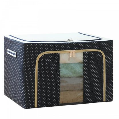 Cutie de Depozitare Pliabila, selexmo, Cu Fermoar, 66 L, Textil, 50 x 40 x 33 cm, Cadru Metalic, Suport Baza Stabil din Plastic, Imprimeu Buline, Albastru Marin