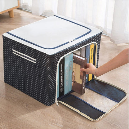 Cutie de Depozitare Pliabila, selexmo, Cu Fermoar, 66 L, Textil, 50 x 40 x 33 cm, Cadru Metalic, Suport Baza Stabil din Plastic, Imprimeu Buline, Albastru Marin