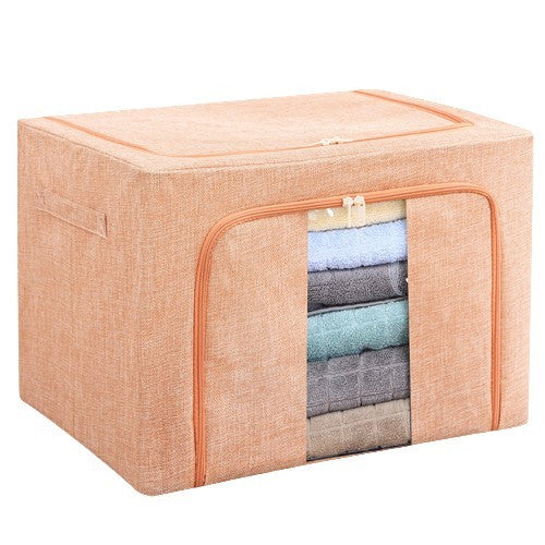 Cutie de depozitare pliabila, selexmo, Cu fermoar, 66 L, Textil, 50x40x33 cm, Cadru Metalic, Suport Baza Stabil din Plastic, Roz pudrat, model 2