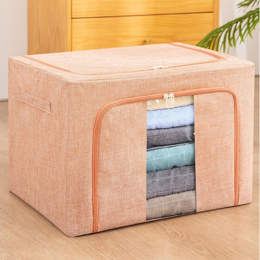 Cutie de depozitare pliabila, selexmo, Cu fermoar, 66 L, Textil, 50x40x33 cm, Cadru Metalic, Suport Baza Stabil din Plastic, Roz pudrat, model 2