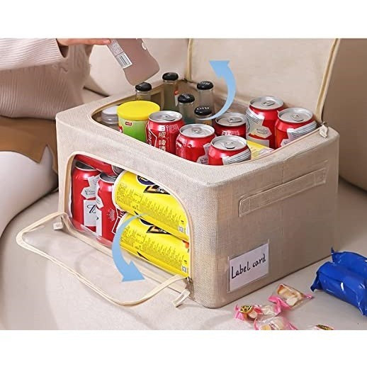 Cutie de depozitare pliabila, selexmo, Cu fermoar, 66 L, Textil, 50x40x33 cm, Cadru Metalic, Suport Baza Stabil din Plastic, Crem