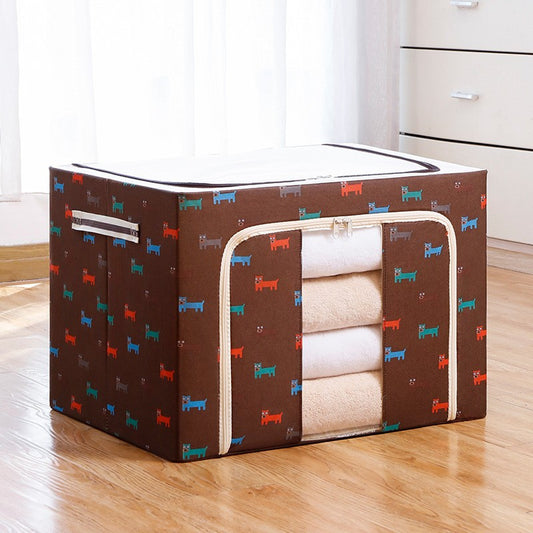 Cutie de Depozitare Pliabila, selexmo, 66 L, din Tesatura Oxford, 50x40x33 cm, Fereastra Frontala, 2 Usi de Acces cu Fermoar Bidirectional, Cadru Metalic, Suport Baza Stabil din Plastic, Imprimeu Catelusi, Maro