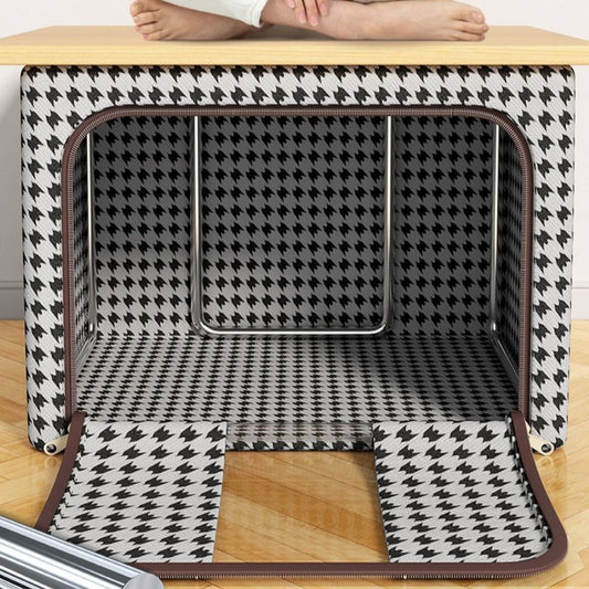 Cutie de Depozitare Pliabila, selexmo, Cu fermoar Bidirectional, 100 L, Textil, 60x42x40 cm, Cadru Metalic, o Fereastra, Suport Baza Stabil din Plastic, Design Zebra, Alb Negru