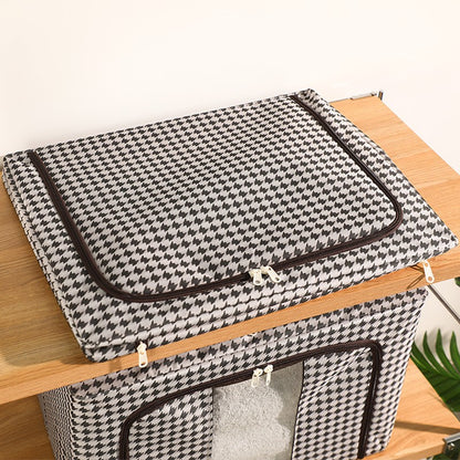 Cutie de Depozitare Pliabila, selexmo, Cu fermoar Bidirectional, 100 L, Textil, 60x42x40 cm, Cadru Metalic, o Fereastra, Suport Baza Stabil din Plastic, Design Zebra, Alb Negru