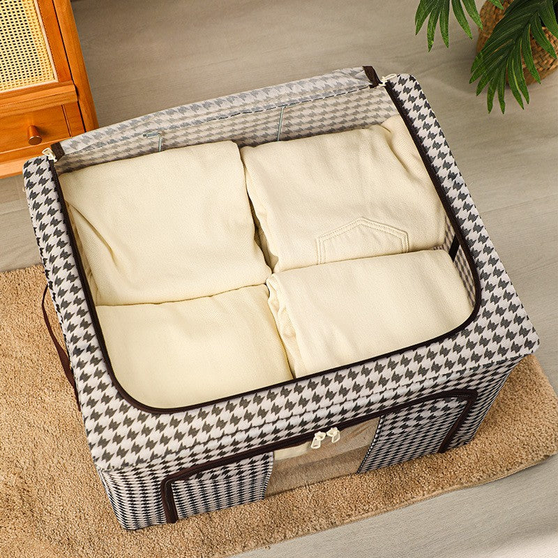 Cutie de Depozitare Pliabila, selexmo, Cu fermoar Bidirectional, 100 L, Textil, 60x42x40 cm, Cadru Metalic, o Fereastra, Suport Baza Stabil din Plastic, Design Zebra, Alb Negru