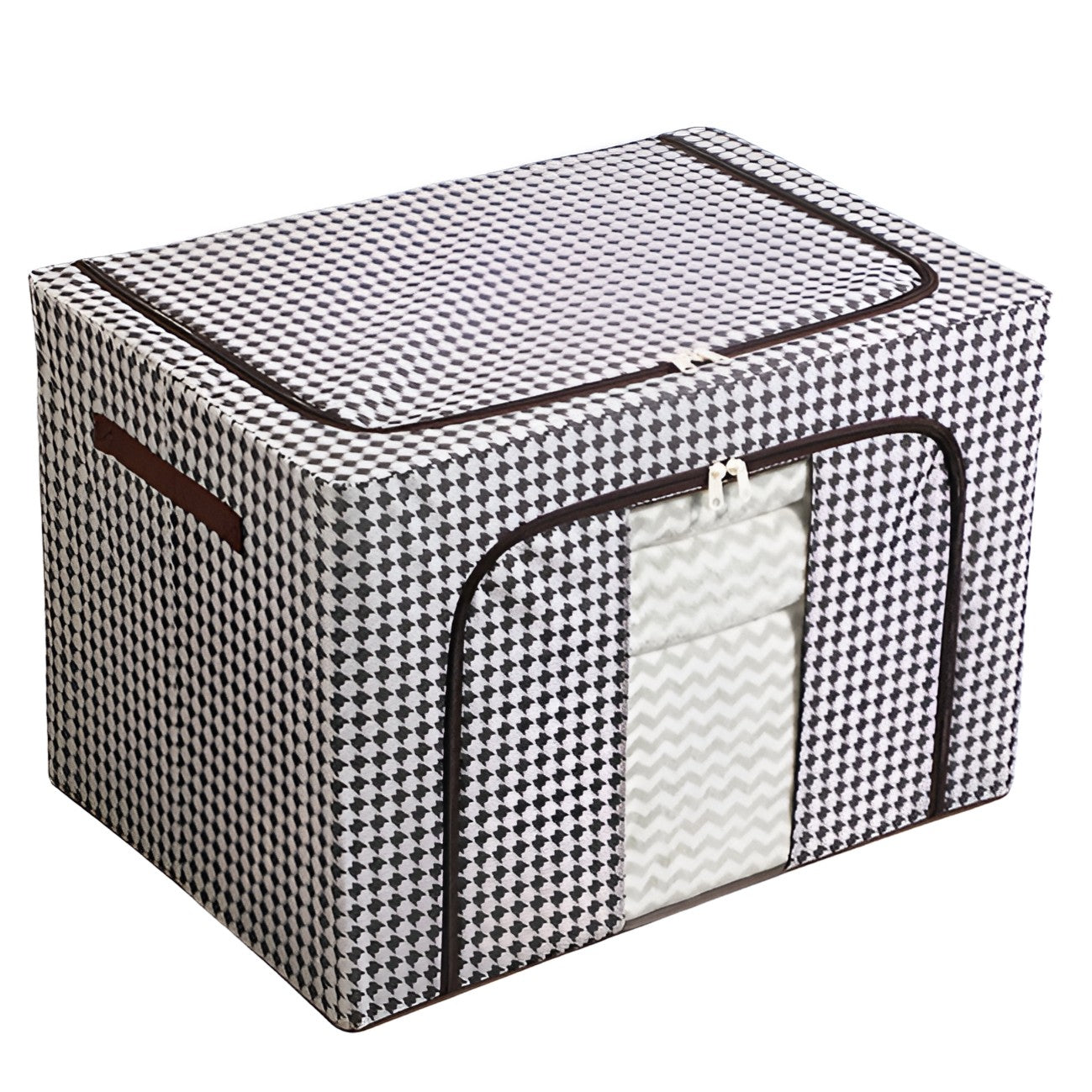 Cutie de Depozitare Pliabila, selexmo, Cu fermoar Bidirectional, 100 L, Textil, 60x42x40 cm, Cadru Metalic, o Fereastra, Suport Baza Stabil din Plastic, Design Zebra, Alb Negru