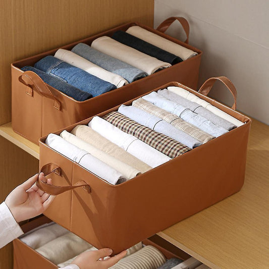 Cutie de Depozitare Tip Cos, selexmo, Material Piele Ecologica, Pliabila, 47x28x20 cm, 26 l, Cadru Metalic, cu Manere, Maro