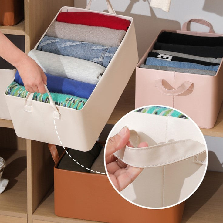 Cutie de Depozitare Tip Cos, selexmo, Material Piele Ecologica, Pliabila, 47x28x20 cm, 26 l, Cadru Metalic, cu Manere, Bej
