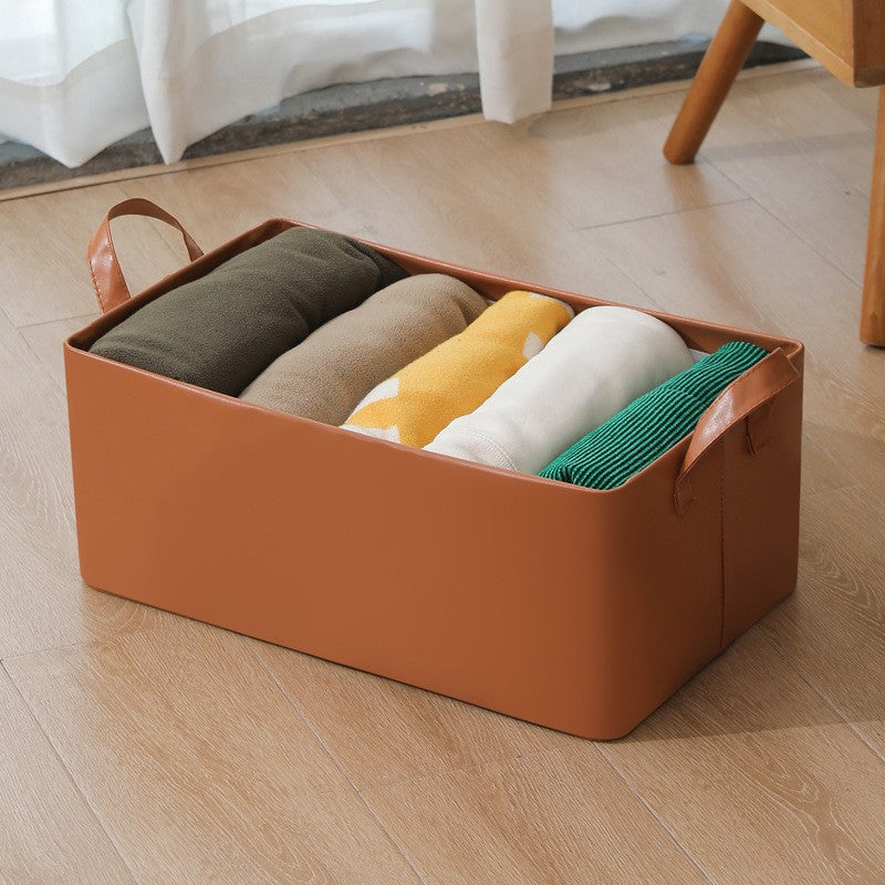 Cutie de Depozitare Tip Cos, selexmo, Material Piele Ecologica, Pliabila, 47x28x20 cm, 26 l, Cadru Metalic, cu Manere, Maro