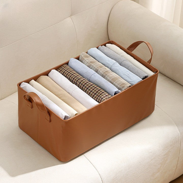 Cutie de Depozitare Tip Cos, selexmo, Material Piele Ecologica, Pliabila, 47x28x20 cm, 26 l, Cadru Metalic, cu Manere, Maro