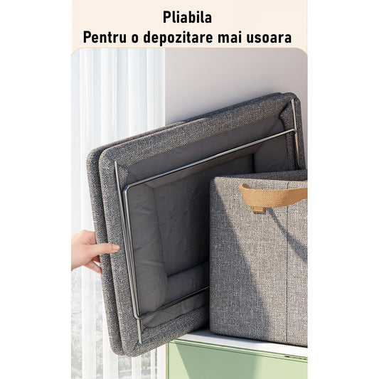 Cutie de Depozitare Tip Cos, selexmo, Material Textil, Pliabila, 47x30x25 cm, 35 l, Cadru Metalic, cu Manere, Gri