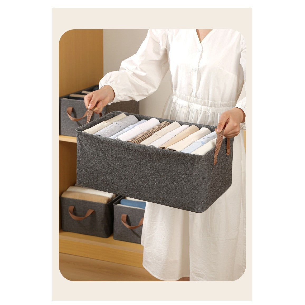 Cutie de Depozitare Tip Cos, selexmo, Material Textil, Pliabila, 47x30x25 cm, 35 l, Cadru Metalic, cu Manere, Gri