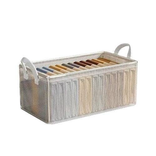 Cutie de Depozitare Tip Cos, selexmo, Material Textil Transparent, Pliabila, 47x28x20 cm, 35 l, Cadru Metalic, cu Manere, Alb