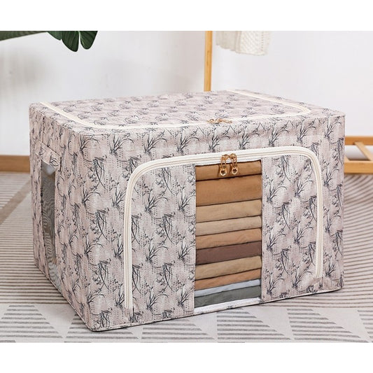 Cutie Depozitare, selexmo, 66L, din Material Textil, 50 x 40 x 33 cm, pentru Haine si Lenjerii, Model Bambus, Galben